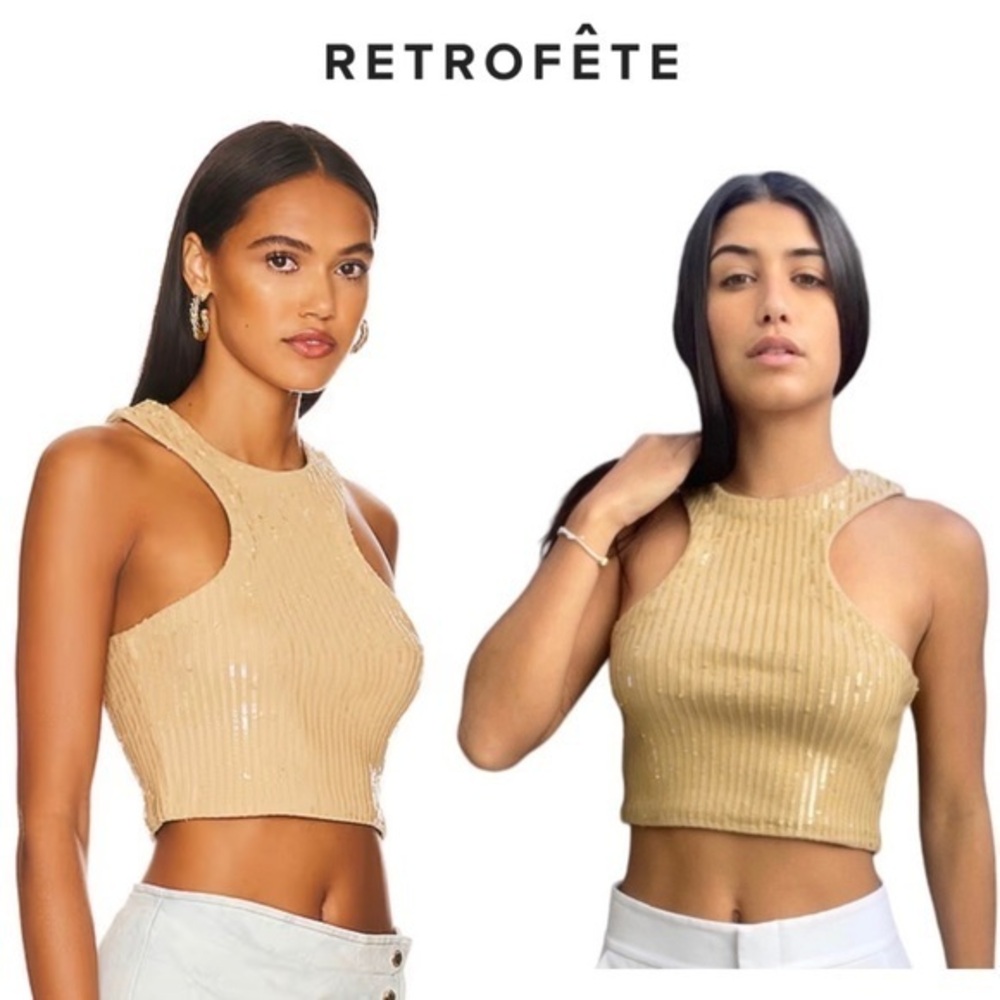 RETROFETE Sequined Audra Crop Top in Nude sz S 295$